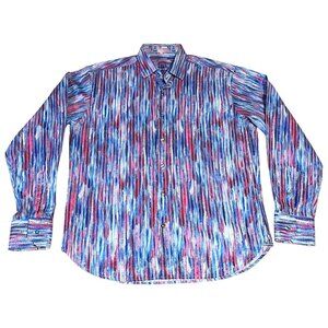 Luchiano Visconti Shirt Mens Med Blue Pattern Long Sleeve Button Up Casual Sport